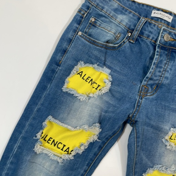 Balenciaga Paris Jeans Size 29 Yellow Tape Destructed Style - Picture 6 of 12